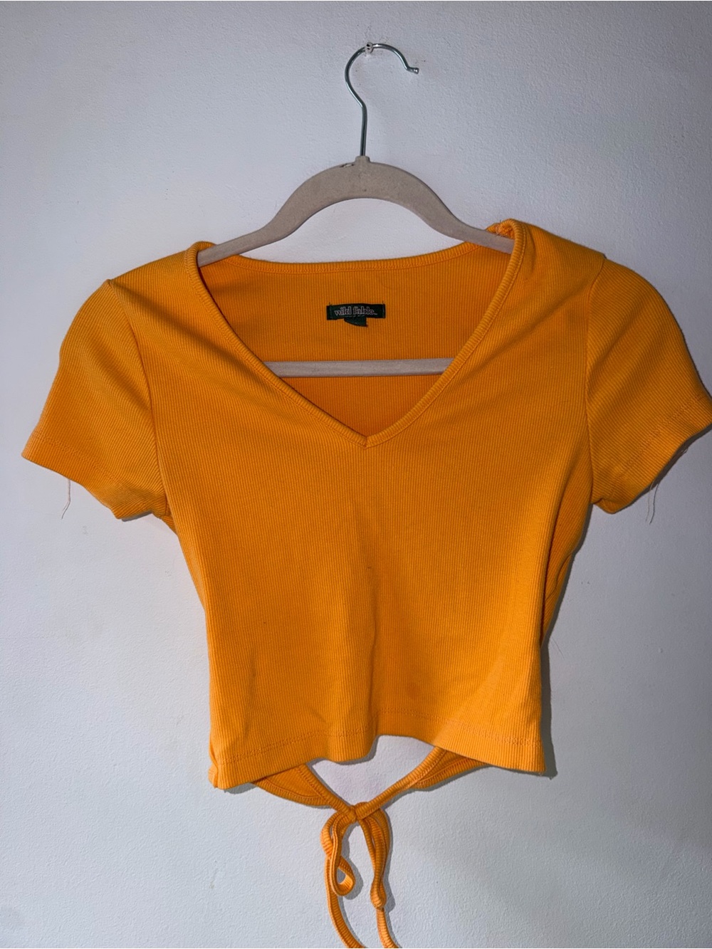 wild fable Orange V-Neck Tie-Front Ribbed Crop Top